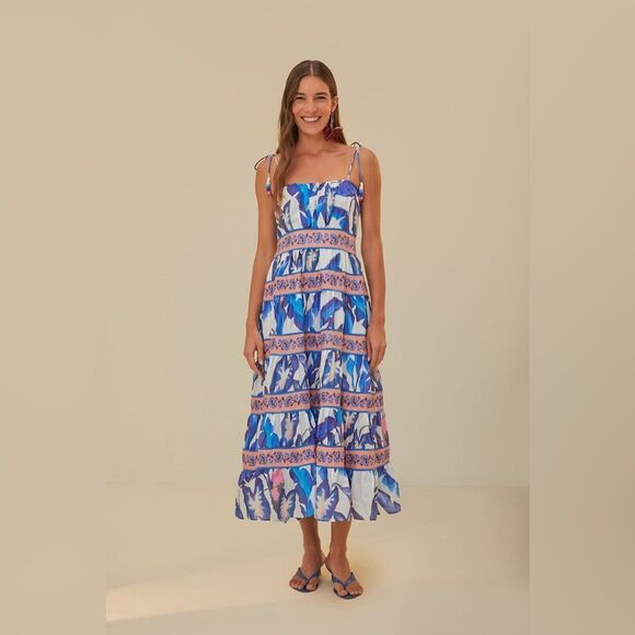FARM Rio Dresses & Skirts - FARM Rio Off White Blue Foliage Midi Dress Size XS